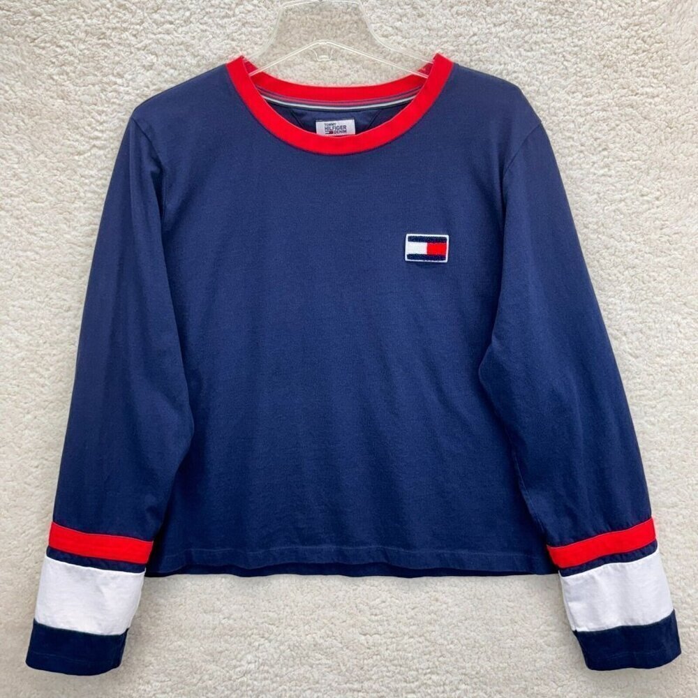 Tommy Hilfiger Denim Crop Top Pullover Crew Neck Long Sleeve Womens Blue Sze XXL